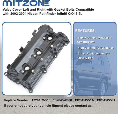 MITZONE Valve Cover Left and Right with Gasket Bolts Compatible with 2002-2004 Nissan Pathfinder Infiniti QX4 3.5L Replace 13264-5W500 13264-5W510 in Kuwait