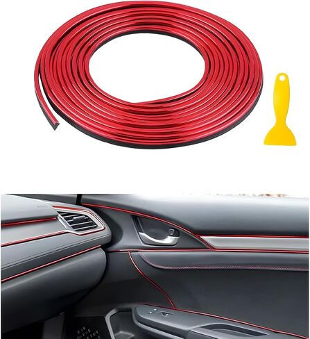 Mandark Car Interior Trim Strips, 33Ft Vehicle Electroplating Decoration Styling Door Dashboard Moulding Trims, Flexible Universal Automotive Gap Filler Insert Strips with Installing Tool (Red) in Saudi Arabia