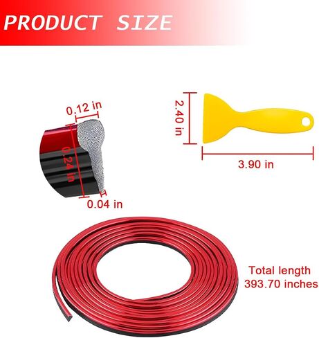 Mandark Car Interior Trim Strips, 33Ft Vehicle Electroplating Decoration Styling Door Dashboard Moulding Trims, Flexible Universal Automotive Gap Filler Insert Strips with Installing Tool (Red) in Saudi Arabia