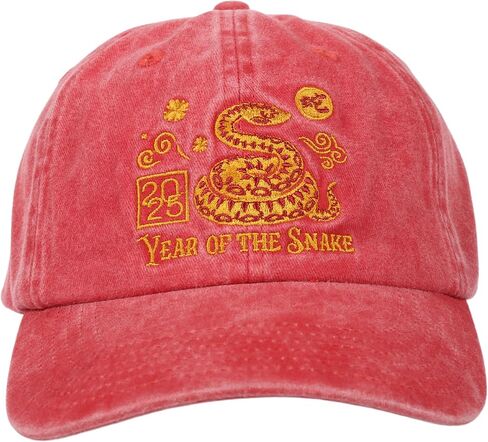 InnoBeta Chinese New Year 2025 Gifts Cap - Year of The Snake - Adjustable Vintage Washed Cotton Embroidered Hat - Deco for Lunar New Year - Red in Saudi Arabia