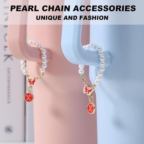 Letter Charm for Stanley Cup，Pearl Chain Accessories Stanley Cup Initial Charms for Handle Stuff Decor Water Bottle Jewelry Tumbler Cute Personalized Name ID Decorations Black Tag (B) in Saudi Arabia