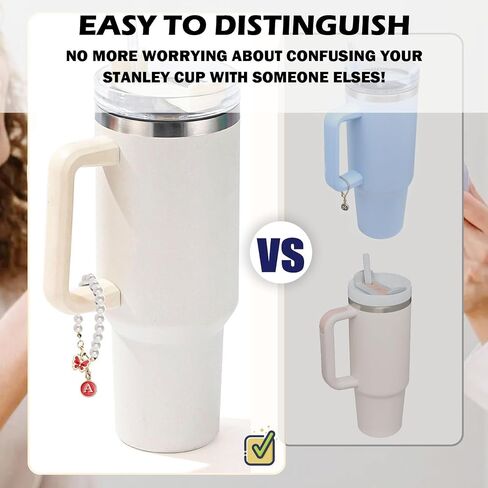 Letter Charm for Stanley Cup，Pearl Chain Accessories Stanley Cup Initial Charms for Handle Stuff Decor Water Bottle Jewelry Tumbler Cute Personalized Name ID Decorations Black Tag (B) in Saudi Arabia