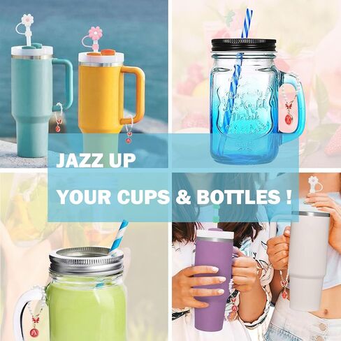 Letter Charm for Stanley Cup，Pearl Chain Accessories Stanley Cup Initial Charms for Handle Stuff Decor Water Bottle Jewelry Tumbler Cute Personalized Name ID Decorations Black Tag (B) in Saudi Arabia
