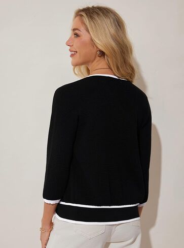 GRACE KARIN Women's 2024 Contrast Color Block Cardigan 3/4 Sleeve Cropped Sweaters Trendy Zip Up Knit Shrug with Pocket in Saudi Arabia