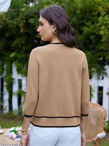 GRACE KARIN Women's 2024 Contrast Color Block Cardigan 3/4 Sleeve Cropped Sweaters Trendy Zip Up Knit Shrug with Pocket in Saudi Arabia