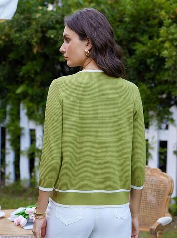 GRACE KARIN Women's 2024 Contrast Color Block Cardigan 3/4 Sleeve Cropped Sweaters Trendy Zip Up Knit Shrug with Pocket in Saudi Arabia