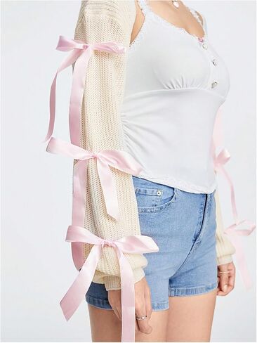 GORGLITTER Women's Cute Bow Bolero Shrugs for Dresses Y2k Lightweight Open Front Cardigan Sweaters Fall Crop Knit Tops in Saudi Arabia