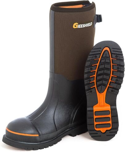 Men's Rubber Work Boots with Steel Toe & Shank, Waterproof & Anti-Slip, 6mm Neoprene, Durable Brown Rubber Boot for Construction, Farming, Manufacturing, Sizes 7-14 in Saudi Arabia