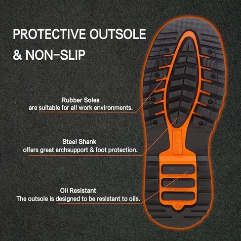 Men's Rubber Work Boots with Steel Toe & Shank, Waterproof & Anti-Slip, 6mm Neoprene, Durable Brown Rubber Boot for Construction, Farming, Manufacturing, Sizes 7-14 in Saudi Arabia