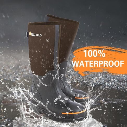 Men's Rubber Work Boots with Steel Toe & Shank, Waterproof & Anti-Slip, 6mm Neoprene, Durable Brown Rubber Boot for Construction, Farming, Manufacturing, Sizes 7-14 in Saudi Arabia