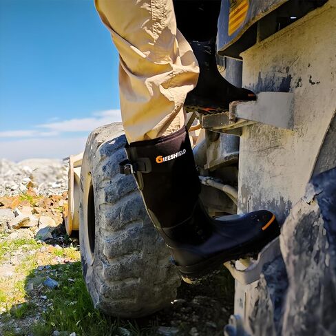 Men's Rubber Work Boots with Steel Toe & Shank, Waterproof & Anti-Slip, 6mm Neoprene, Durable Brown Rubber Boot for Construction, Farming, Manufacturing, Sizes 7-14 in Saudi Arabia