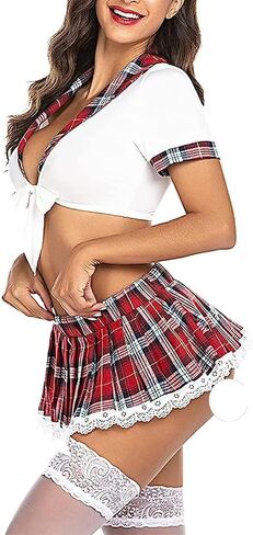 Women Plaid Skirt Costume Plus Size Student Costume Maid Nurse Outfit Sexy Roleplay Lingerie Babydoll Mini Skirt in Kuwait