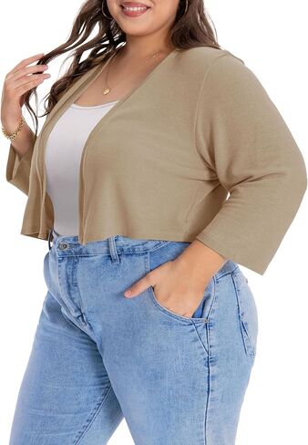 Plus Size Shrugs for Women Cropped Cardigan Knit Sweaters Open Front Bolero in Kuwait