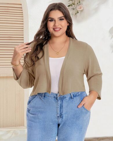Plus Size Shrugs for Women Cropped Cardigan Knit Sweaters Open Front Bolero in Kuwait