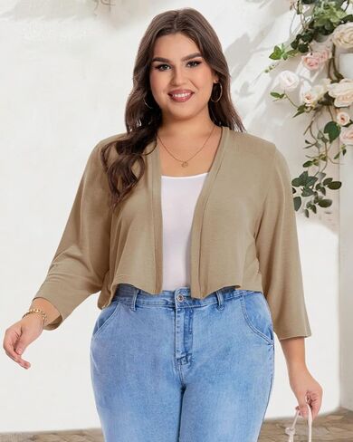 Plus Size Shrugs for Women Cropped Cardigan Knit Sweaters Open Front Bolero in Kuwait