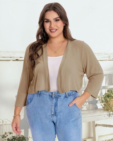 Plus Size Shrugs for Women Cropped Cardigan Knit Sweaters Open Front Bolero in Kuwait