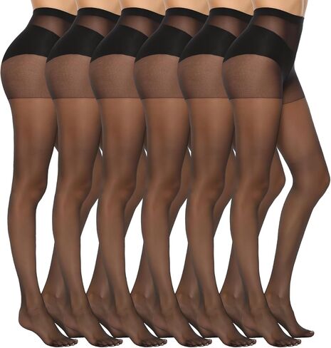 MANZI 6 Pairs Women's 20D Sheer Silky Pantyhose Run Resistant Nylon Tights High Waist Stockings with Control Top in Kuwait