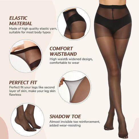 MANZI 6 Pairs Women's 20D Sheer Silky Pantyhose Run Resistant Nylon Tights High Waist Stockings with Control Top in Kuwait