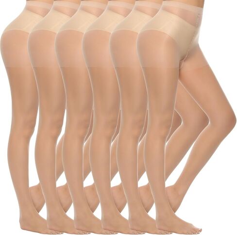 MANZI 6 Pairs Women's 20D Sheer Silky Pantyhose Run Resistant Nylon Tights High Waist Stockings with Control Top in Kuwait