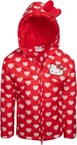 Hello Kitty Girls' Puffer Jacket - Full Zip Up Hooded Puffer Jackets - Outdoor Jackets for Girls (3T-7) in Saudi Arabia