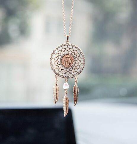 Mini Zodiac Sign Dream Catcher Car Charm Rear View Mirror Accessories, Boltz Boho Dangling Feather Tassel Bead Pendant Constellation Ornament Wall Hanging Home Decoration (1, Libra) in Saudi Arabia