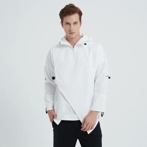 GURUNVANI Men’s Hooded Windbreaker Jacket Zip Up Patchwork Hoodie Anorak in Saudi Arabia