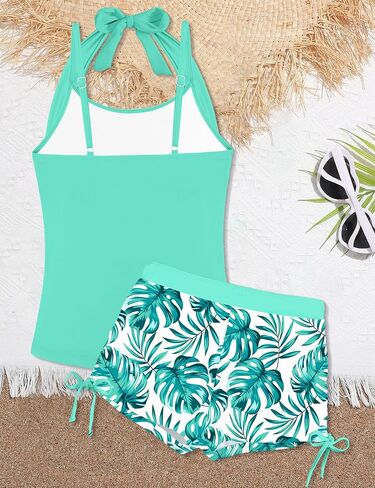 Girls Swimsuit 2 Piece Halterneck Girls Tankini Swimsuit Drawstring Printed Swim Shorts Girl Bathing Suit for 7-18T in Saudi Arabia