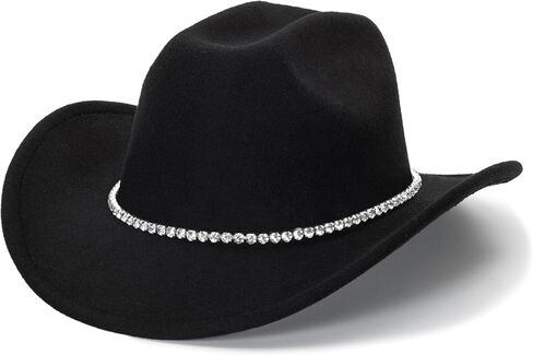 Bling Rhinestone Western Cowgirl Hat for Women Men, Rolled Up Sparkly Star Felt Fedora, Retro Rodeo Panama Cowboy Hat in Saudi Arabia