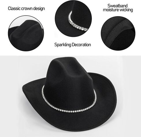 Bling Rhinestone Western Cowgirl Hat for Women Men, Rolled Up Sparkly Star Felt Fedora, Retro Rodeo Panama Cowboy Hat in Saudi Arabia