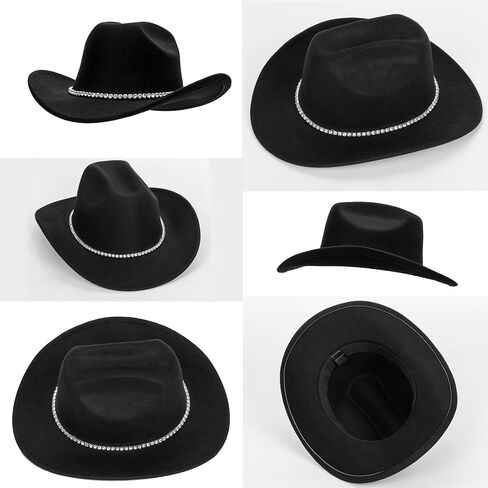 Bling Rhinestone Western Cowgirl Hat for Women Men, Rolled Up Sparkly Star Felt Fedora, Retro Rodeo Panama Cowboy Hat in Saudi Arabia