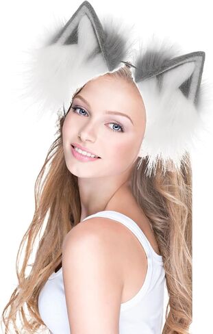 2 Pcs Fox Wolf Cat Ear Headband and Tail Keychain Furry Fancy Party Party Costume Gift Therian Stuff Tail Gear Wolf Ear in Kuwait