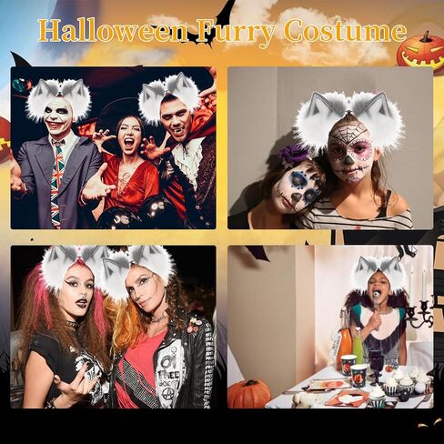2 Pcs Fox Wolf Cat Ear Headband and Tail Keychain Furry Fancy Party Party Costume Gift Therian Stuff Tail Gear Wolf Ear in Kuwait