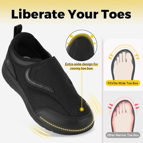 FitVille Diabetic Shoes for Women Wide Width with Arch Support, Fully Adjustable Straps Extra Wide Shoes for Women in Saudi Arabia