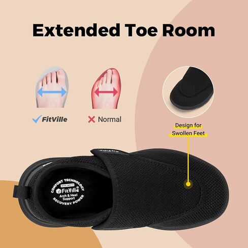 FitVille Diabetic Shoes for Women Extra Wide Walking Shoes Slip-On Orthopedic Shoes with Adjustable Strap for Swollen Feet Neuropathy - EasyTop Wings V2 in Saudi Arabia