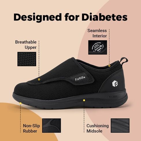 FitVille Diabetic Shoes for Women Extra Wide Walking Shoes Slip-On Orthopedic Shoes with Adjustable Strap for Swollen Feet Neuropathy - EasyTop Wings V2 in Saudi Arabia