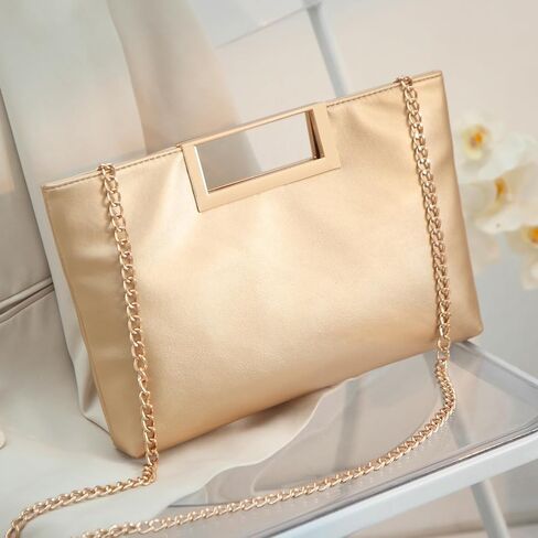 Fashion Top-Handle Bag for Women Trendy Crossbody Clutch Purse PU Leather Classic Handbag with Metal Chain in Saudi Arabia