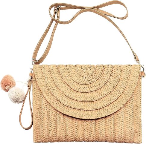 Straw Clutch Bag Woven Purse for Women Shoulder Bag Casual Beach Rattan Handmade Wallet in Kuwait