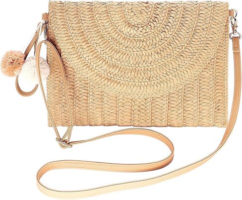 Straw Clutch Bag Woven Purse for Women Shoulder Bag Casual Beach Rattan Handmade Wallet in Kuwait