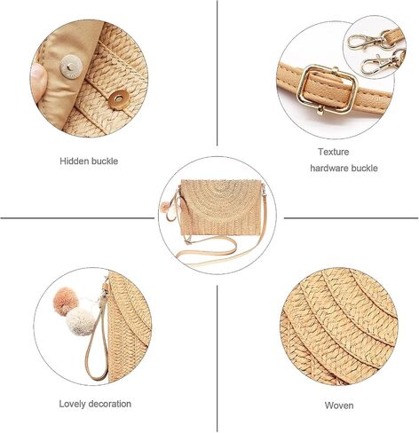 Straw Clutch Bag Woven Purse for Women Shoulder Bag Casual Beach Rattan Handmade Wallet in Kuwait