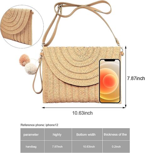 Straw Clutch Bag Woven Purse for Women Shoulder Bag Casual Beach Rattan Handmade Wallet in Kuwait