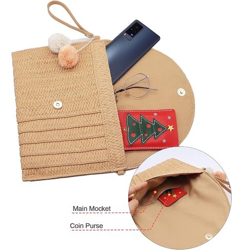 Straw Clutch Bag Woven Purse for Women Shoulder Bag Casual Beach Rattan Handmade Wallet in Kuwait