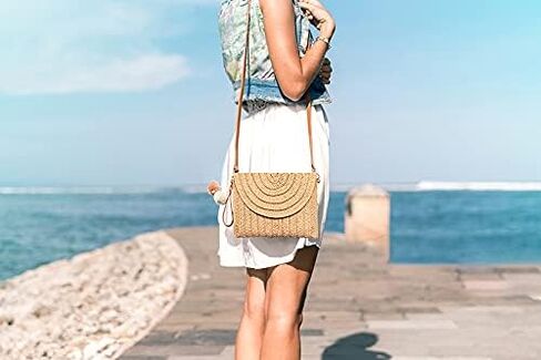 Straw Clutch Bag Woven Purse for Women Shoulder Bag Casual Beach Rattan Handmade Wallet in Kuwait