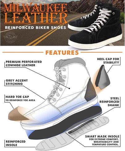 Milwaukee Leather MBM9106 Men's Premium Black Suede Leather Reinforced Street Riding Shoes w/Ankle Support - 10.5 in Kuwait