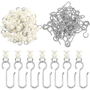 Jeffdad 100pcs Curtain Track Hooks Set, Curtain Hooks Gliders Curtain Rollers Steel Glider Curtain Gliders for All Standard Rails(50 Pieces Curtain Gliders,50 Pieces Metal Curtain Hooks)