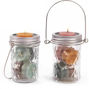 CretFine Tea Light Candle حامل زجاجي، حاملات شموع نذرية لشموع الشاي السائبة، حامل شمع جرة ميسون مع أغطية الشموع، حامل شموع التخييم للقطعة المركزية، الزفاف، ديكور المنزل 2 حزمة، 8oz in Kuwait