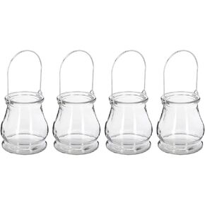 4pcs Hanging Glass Tealight Holder:Clear Hanging Candle Holder Air Plant Succulent Vase Hanger for Wedding, Indoor Outdoor House Decor Globe Tealight Holder Vintage Home Decor