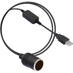 USB A Male to 12V Car Cigarette Lighter Socket Female Step Up Cable Inverter Converter for Lighters Driving Recorder and More-Black (1.96FT/0.6M)