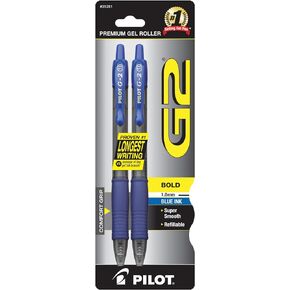 Pilot, G2 Premium Gel Roller Pens, Bold Point 1 mm, Pack of 2, Black