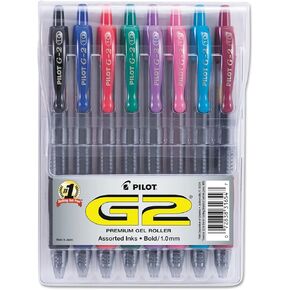 Pilot, G2 Premium Gel Roller Pens, Bold Point 1 mm, Pack of 8, Assorted Colors
