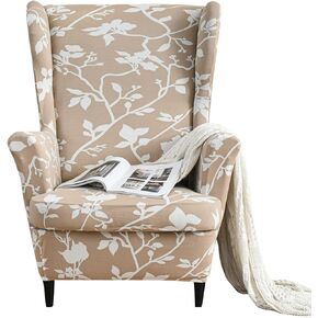 GULI Wingback Chair Cover 2-Piece, Wing Chair Covers Armchair Chair Slipcovers Spandex Sofa Cover Furniture Protector Machine Washable Removable for Living Room,Bedroom,Hotel(Black)